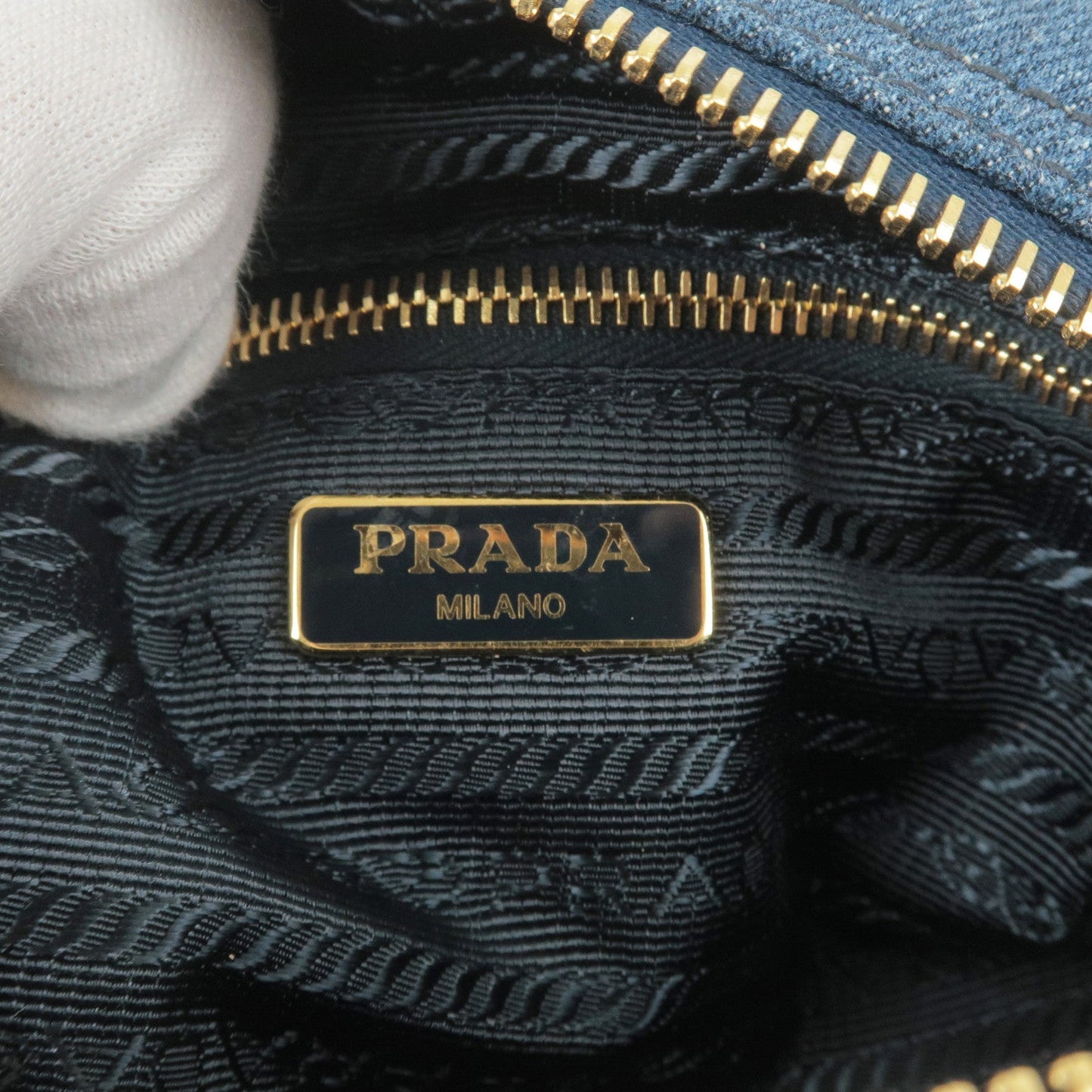 PRADA Denim Leather Pouch Clutch Bag Cosmetics Bag Blue