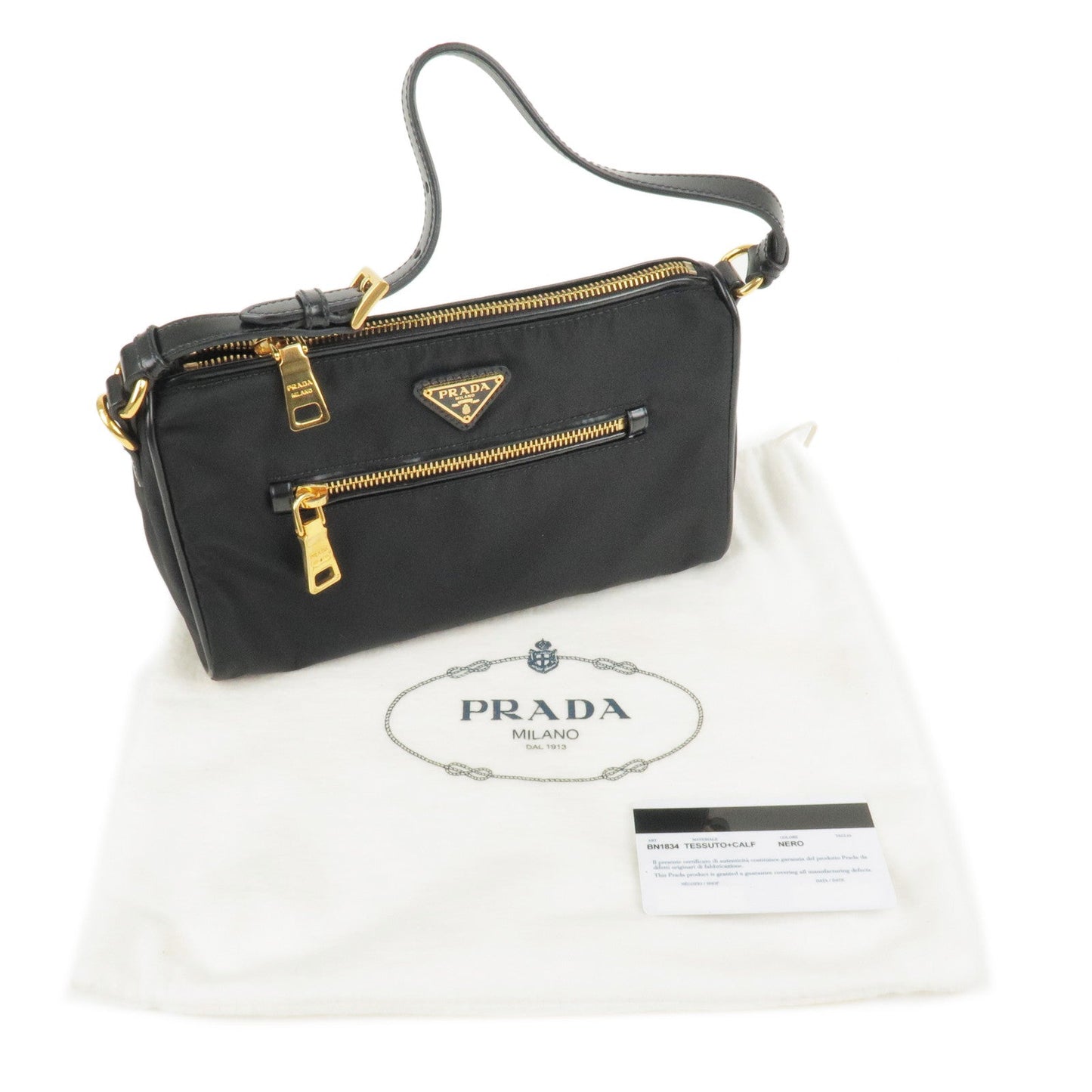 PRADA Logo Nylon Leather Shoulder Bag NERO Black BN1834