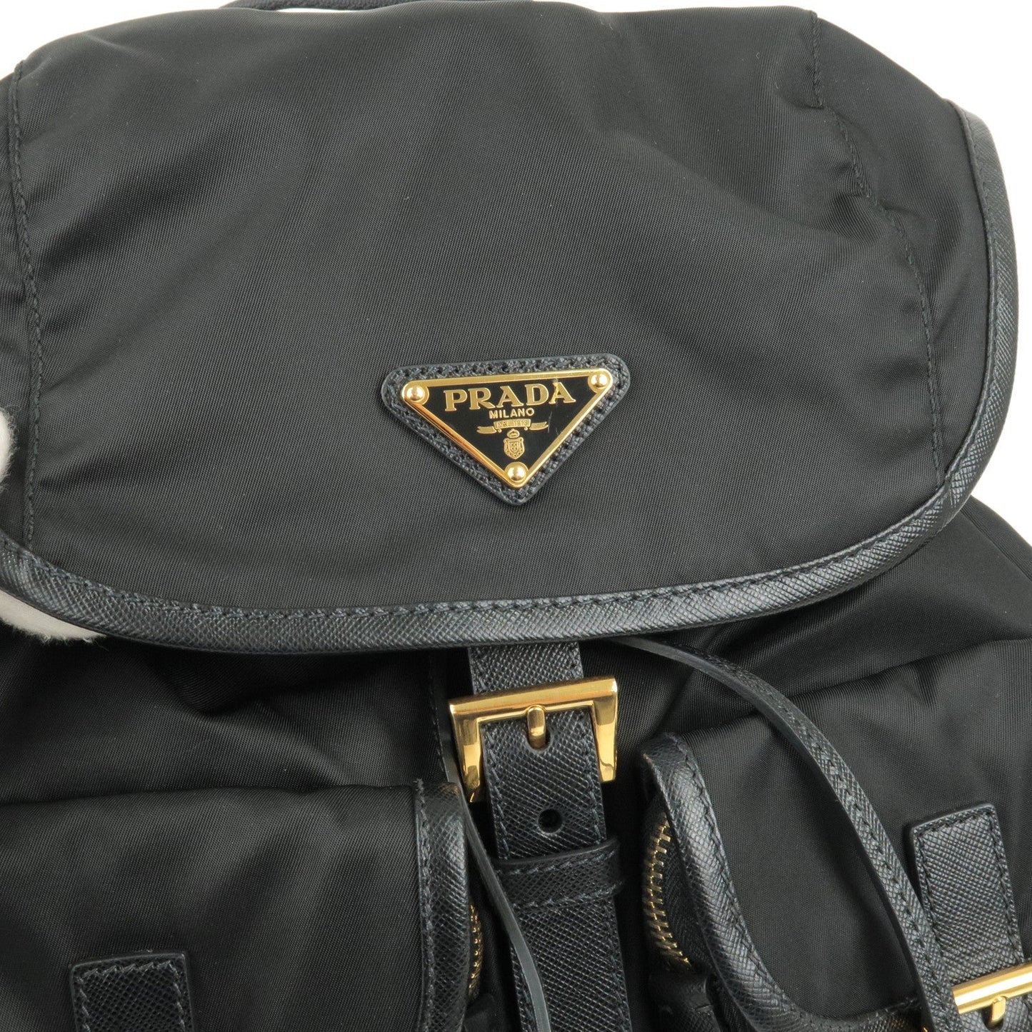 PRADA Logo Nylon Leather Ruck Sack Back Pack Bag Black BZ0030