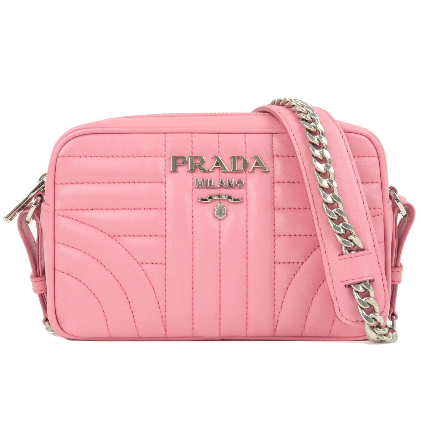 PRADA Logo Diagram Leather Chain Shoulder Bag Pink 1BH083