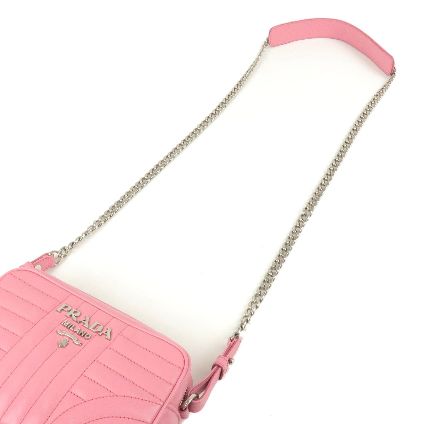 PRADA Logo Diagram Leather Chain Shoulder Bag Pink 1BH083