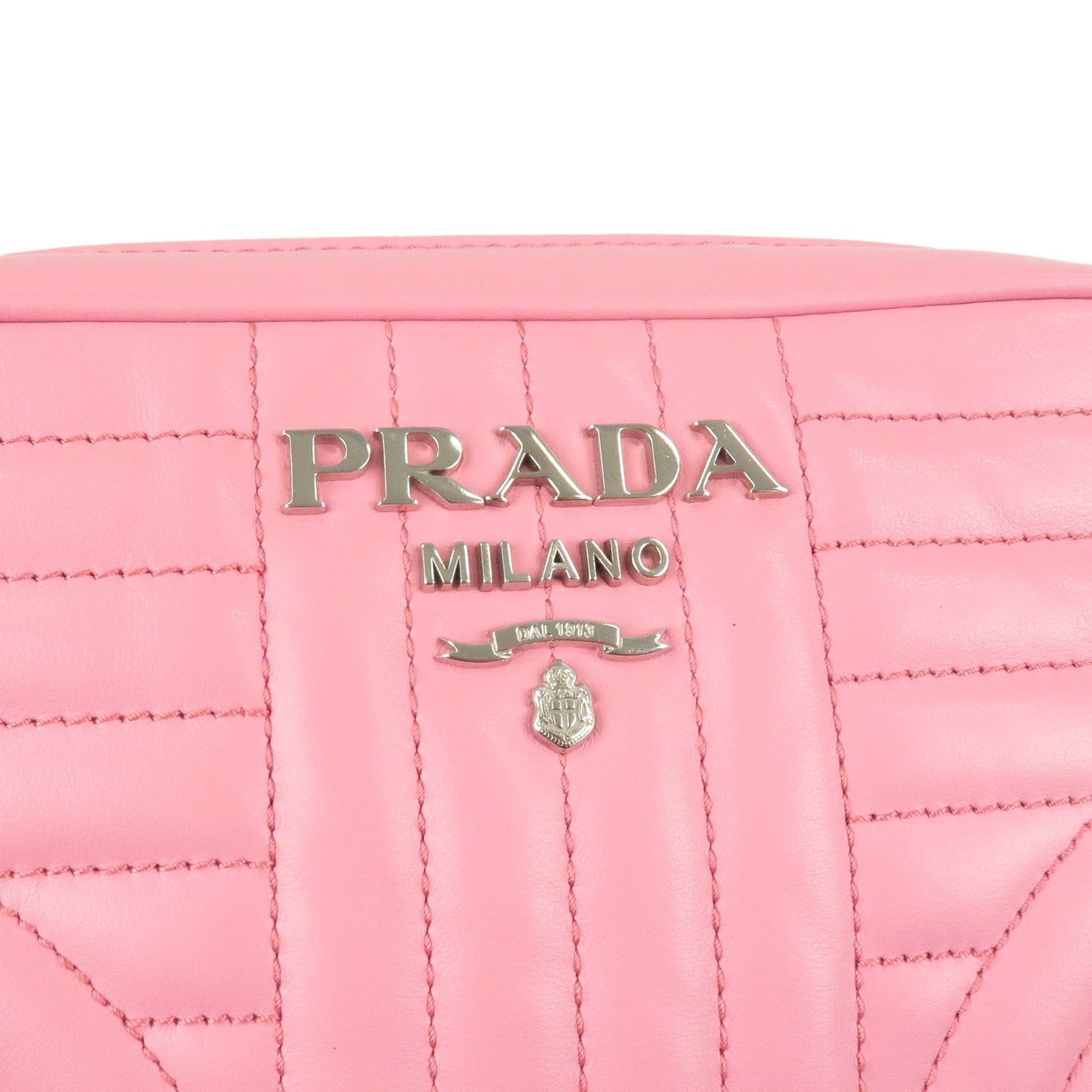 PRADA Logo Diagram Leather Chain Shoulder Bag Pink 1BH083