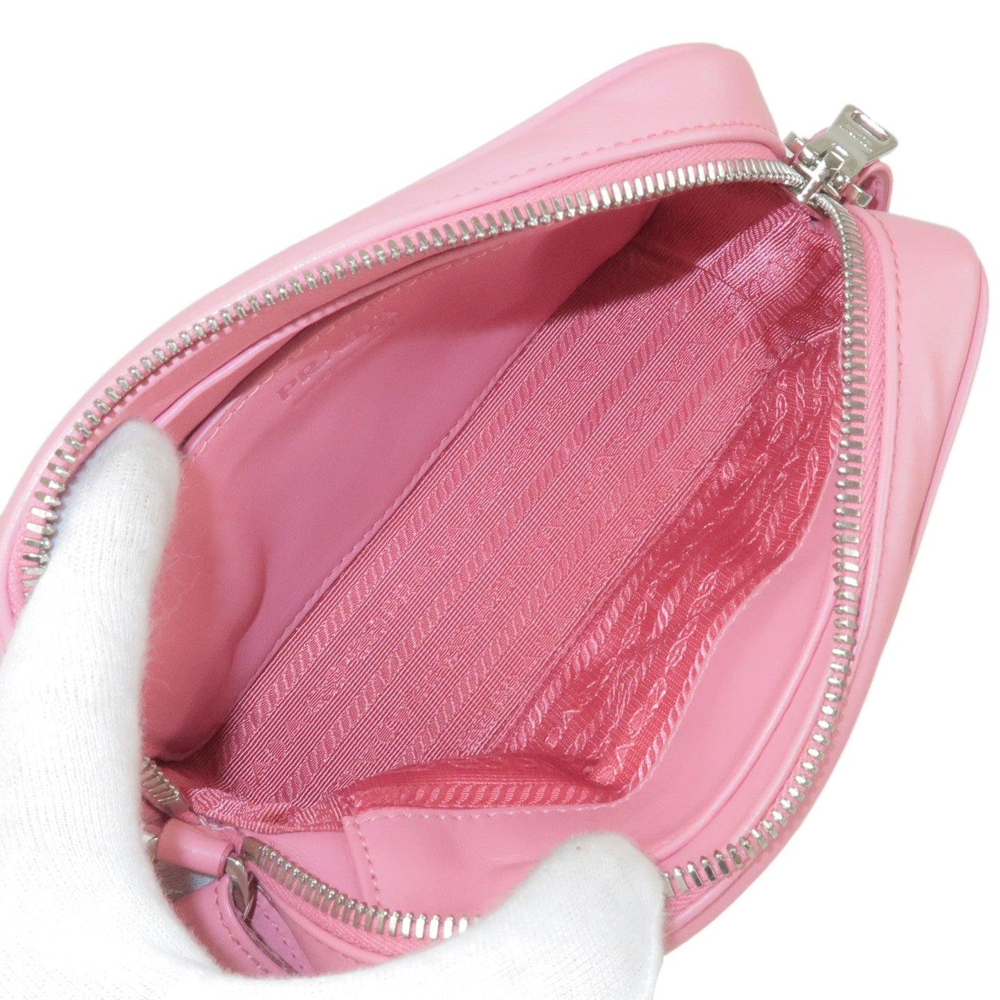 PRADA Logo Diagram Leather Chain Shoulder Bag Pink 1BH083