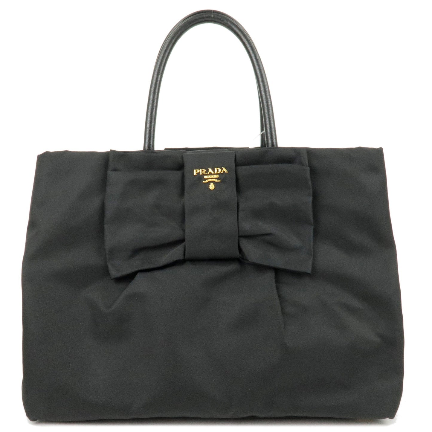 PRADA Logo Nylon Leather Ribbon Tote Bag Black NERO BN1601