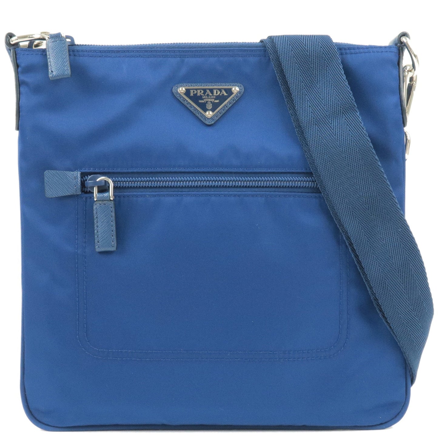 PRADA Logo Nylon Leather Shoulder Bag BLUETTE Blue 1BH716