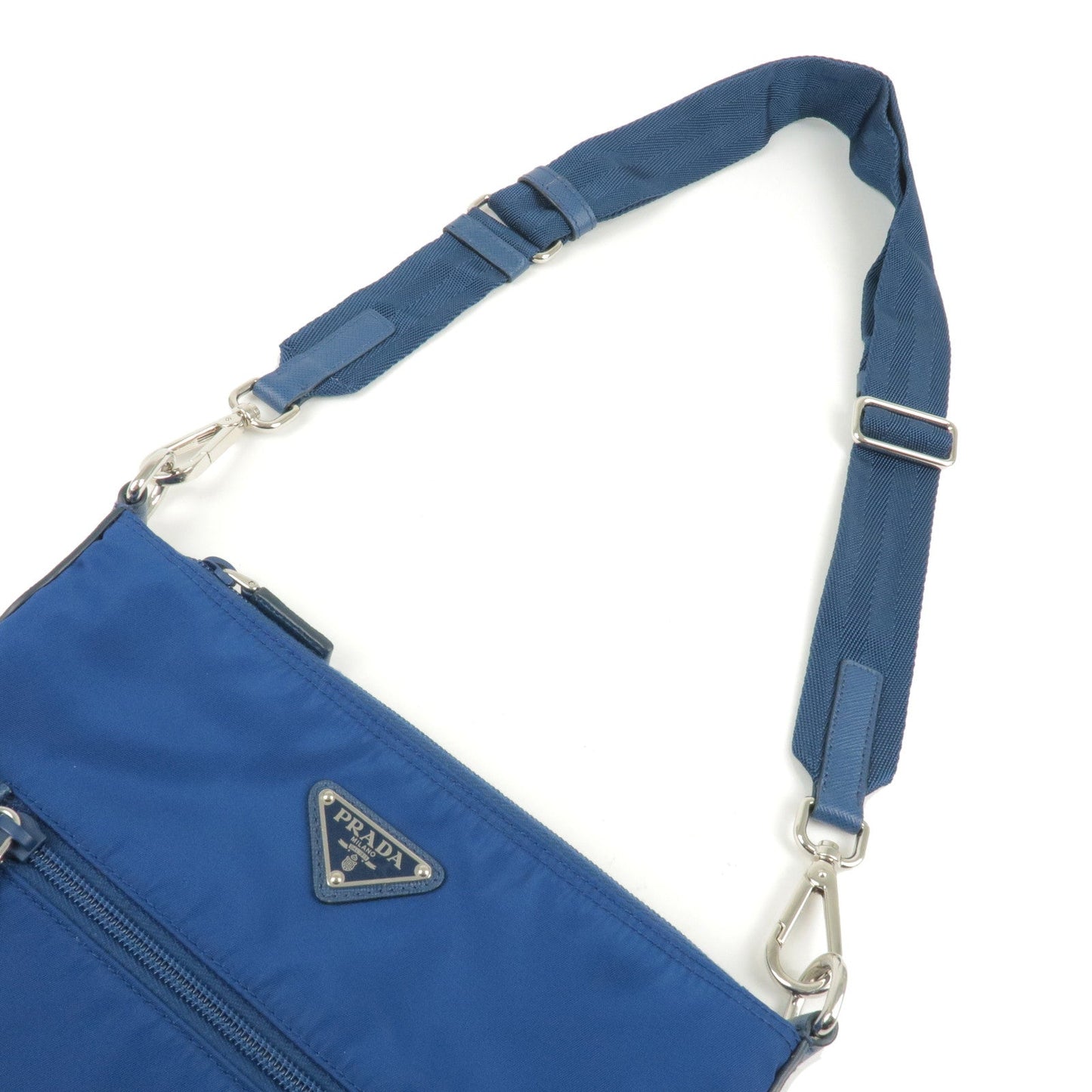 PRADA Logo Nylon Leather Shoulder Bag BLUETTE Blue 1BH716