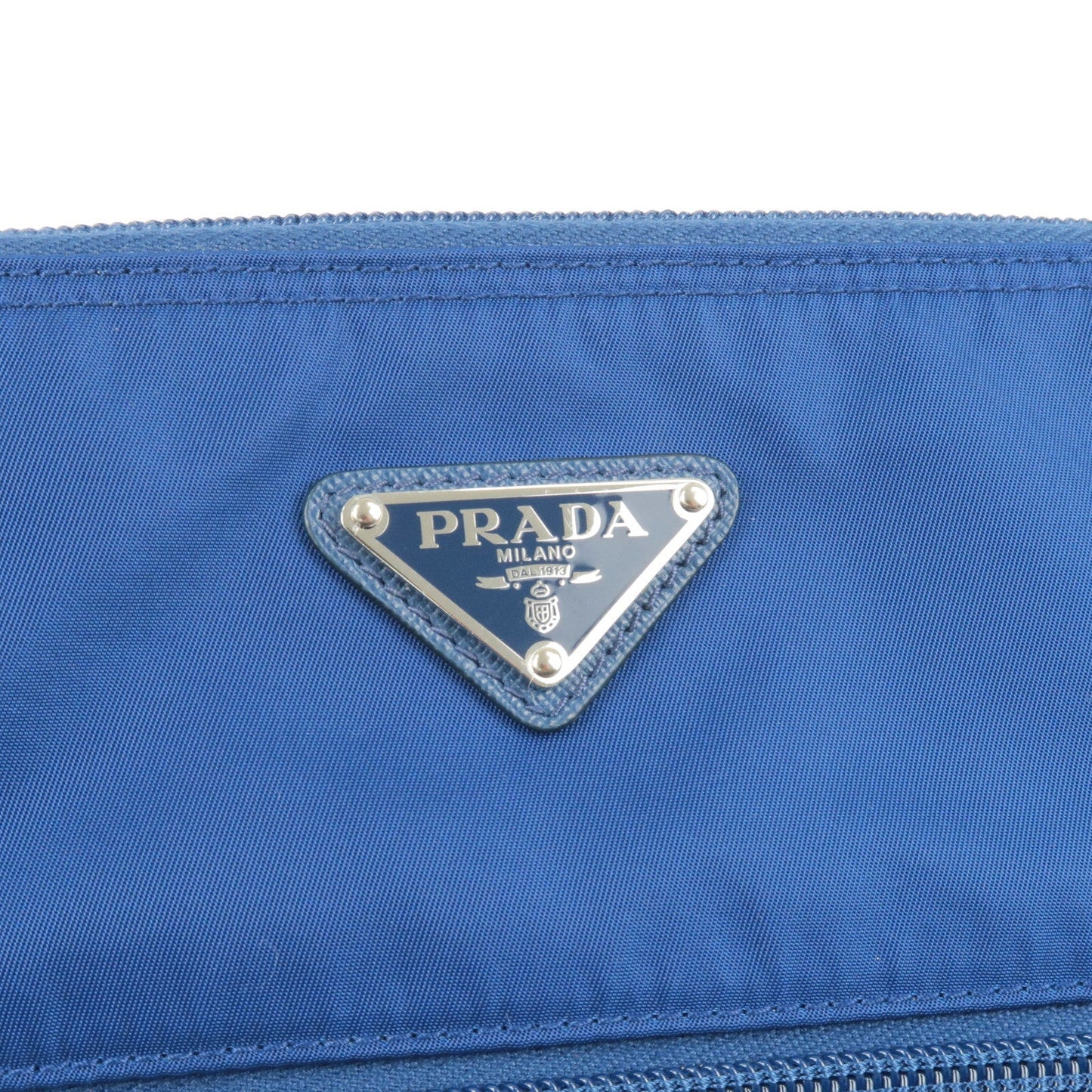 PRADA Logo Nylon Leather Shoulder Bag BLUETTE Blue 1BH716