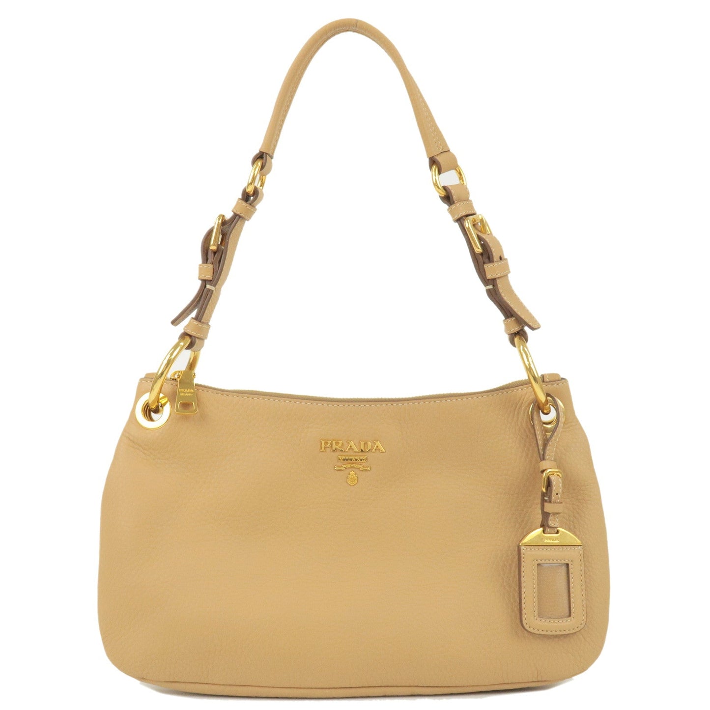 PRADA Leather Shoulder Bag Hand Bag Beige BR4894