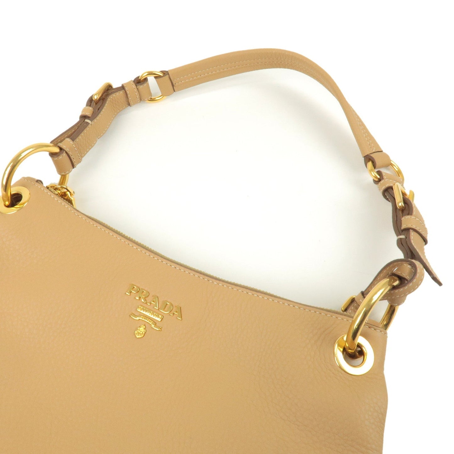 PRADA Leather Shoulder Bag Hand Bag Beige BR4894