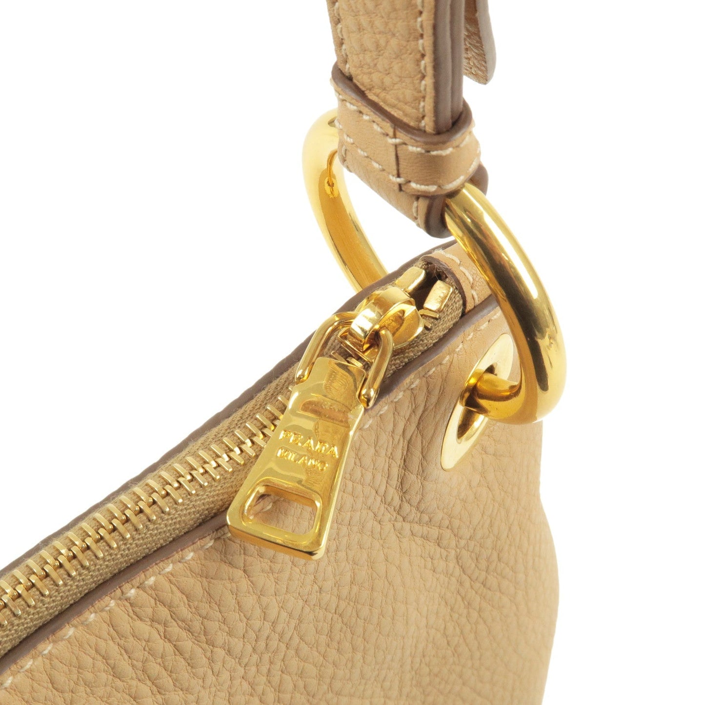 PRADA Leather Shoulder Bag Hand Bag Beige BR4894