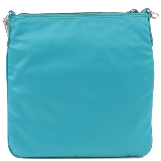 PRADA Logo Nylon Leather Shoulder Bag Turquoise Blue BT0716