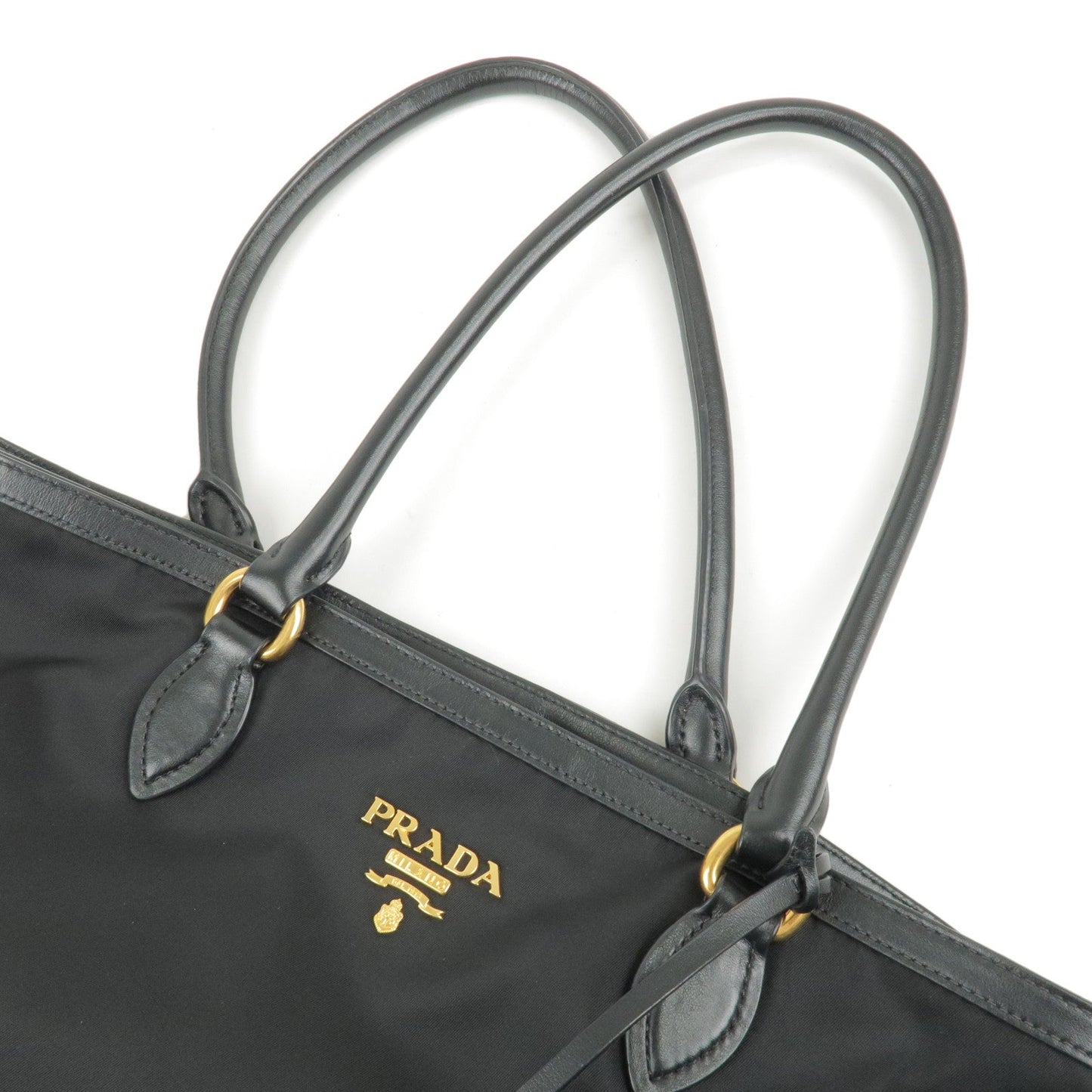 PRADA Logo Nylon Leather Tote Bag Shoulder Bag Black 1BG159