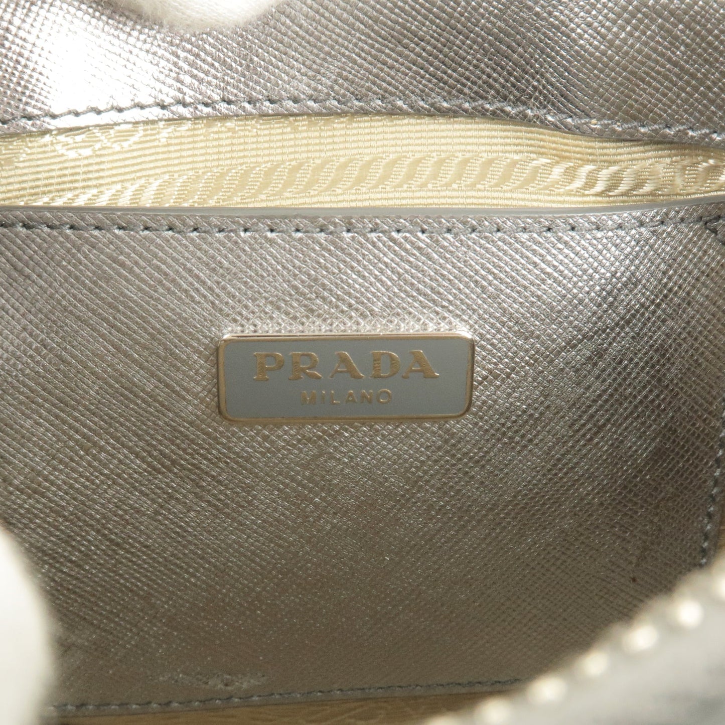 PRADA Leather Mini Promenade 2Way Bag Hand Bag Silver 1BH851