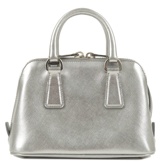 PRADA Leather Mini Promenade 2Way Bag Hand Bag Silver 1BH851