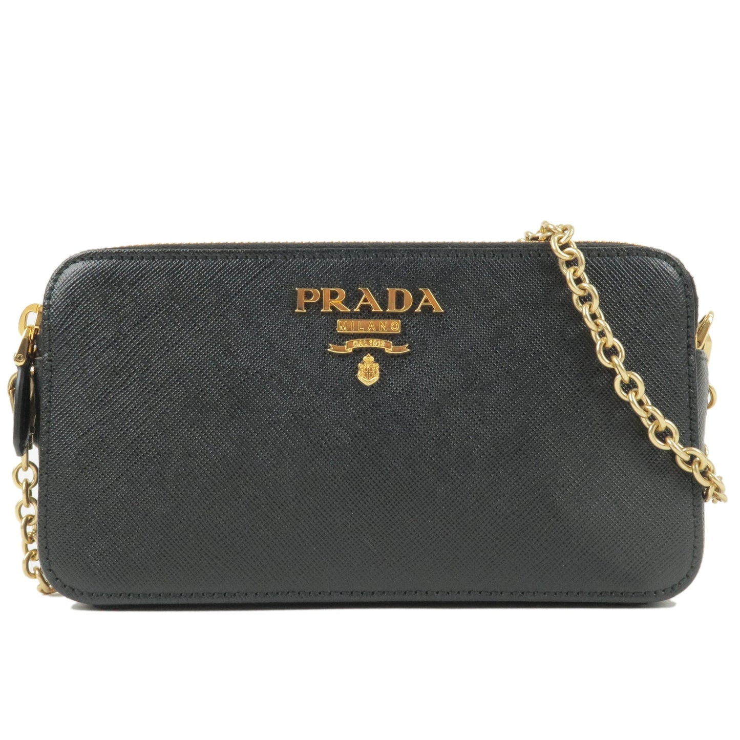 PRADA Leather Chain Wallet WOC Shoudler Bag NERO Black 1DH010