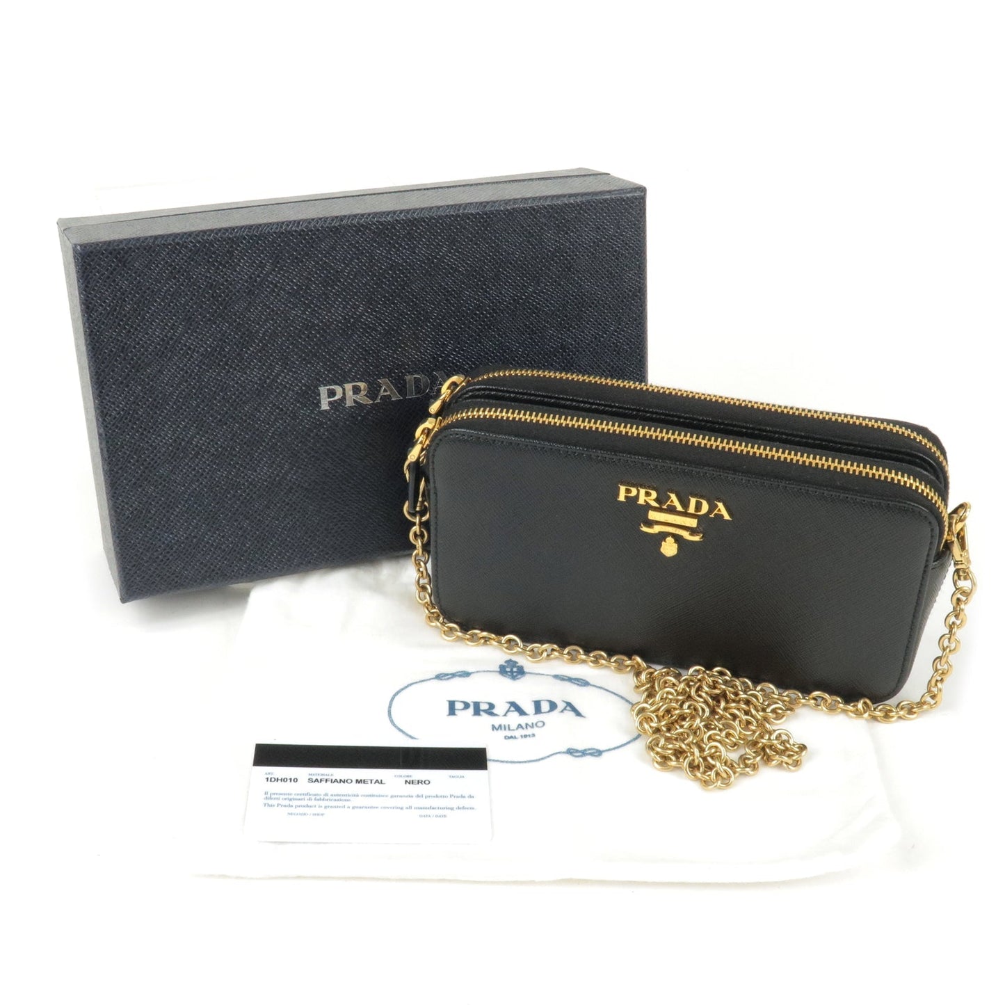 PRADA Leather Chain Wallet WOC Shoudler Bag NERO Black 1DH010