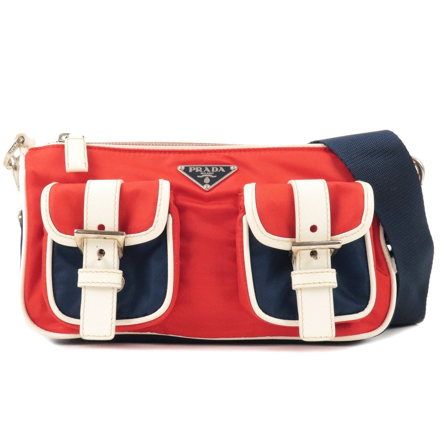 PRADA Logo Nylon Canvas Shoulder Bag Red Blue White BR2731