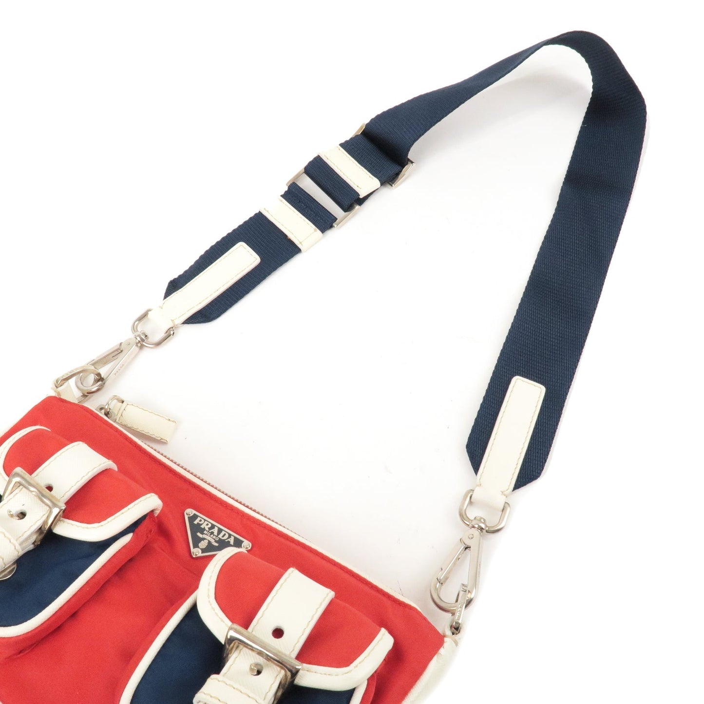 PRADA Logo Nylon Canvas Shoulder Bag Red Blue White BR2731