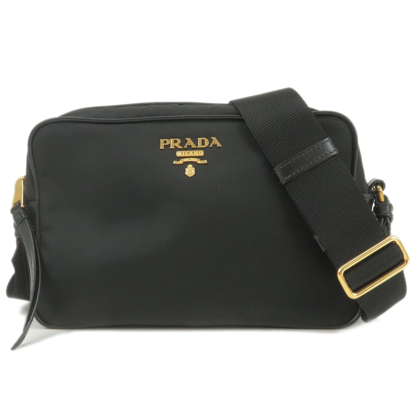 PRADA Logo Nylon Leather Shoulder Bag NERO Black 1BH089