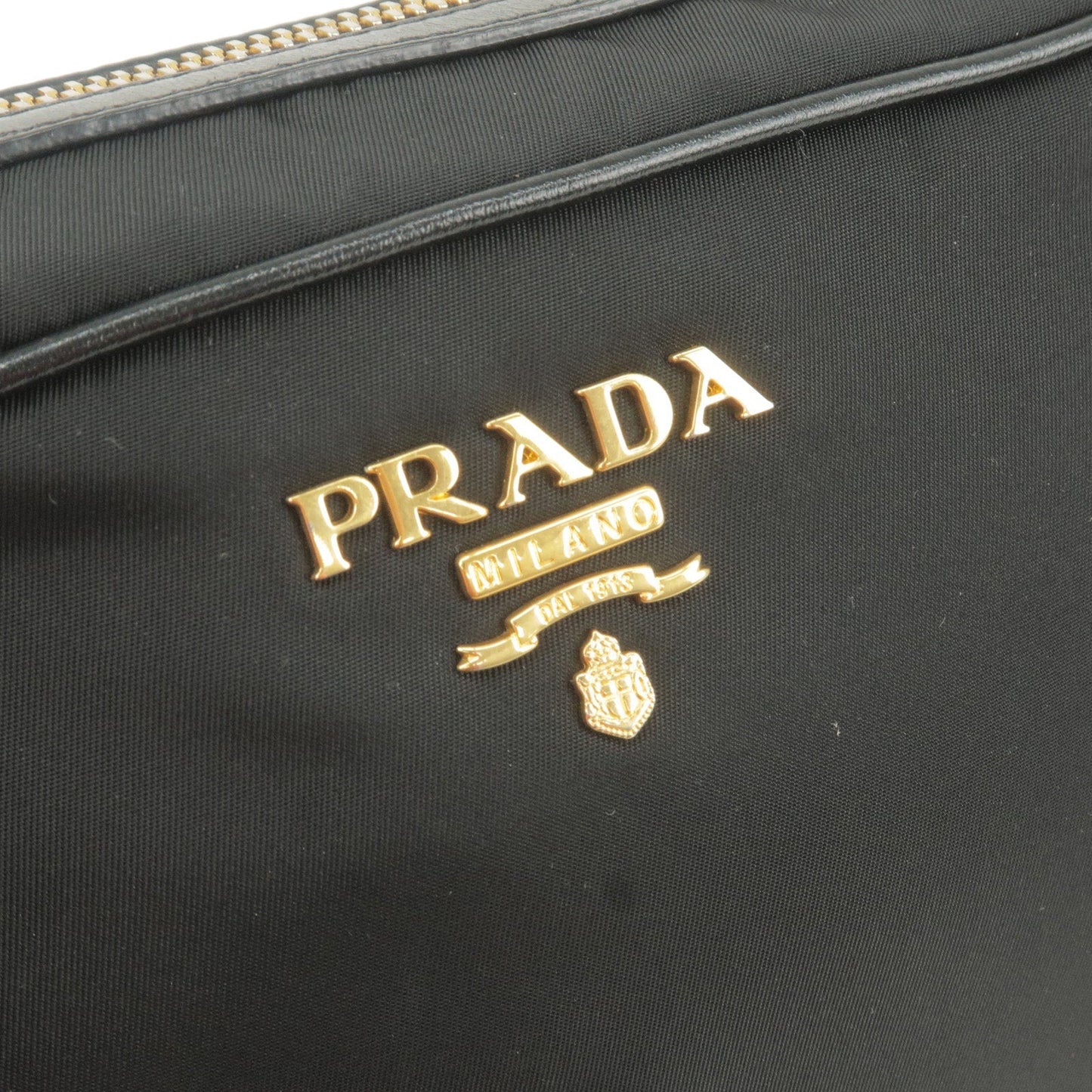 PRADA Logo Nylon Leather Shoulder Bag NERO Black 1BH089