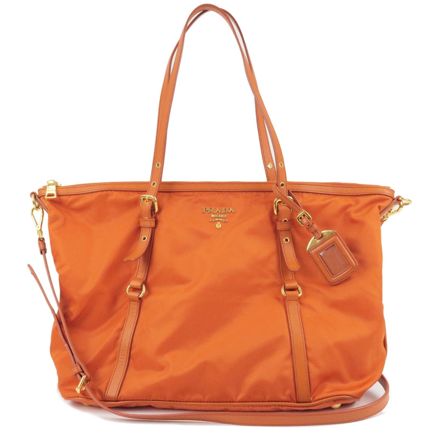 PRADA Logo Nylon Leather 2Way Bag Hand Bag Orange