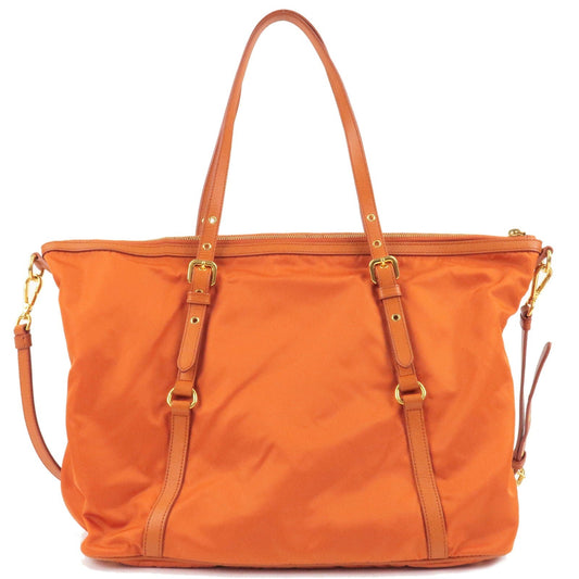 PRADA Logo Nylon Leather 2Way Bag Hand Bag Orange