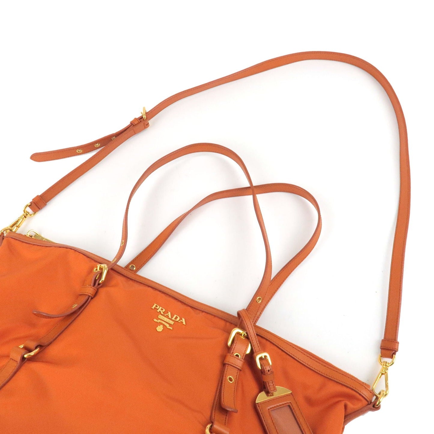 PRADA Logo Nylon Leather 2Way Bag Hand Bag Orange