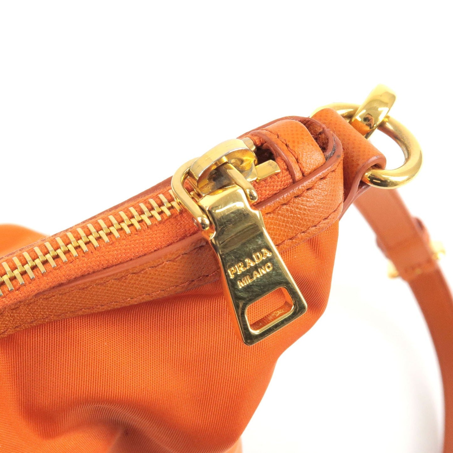 PRADA Logo Nylon Leather 2Way Bag Hand Bag Orange