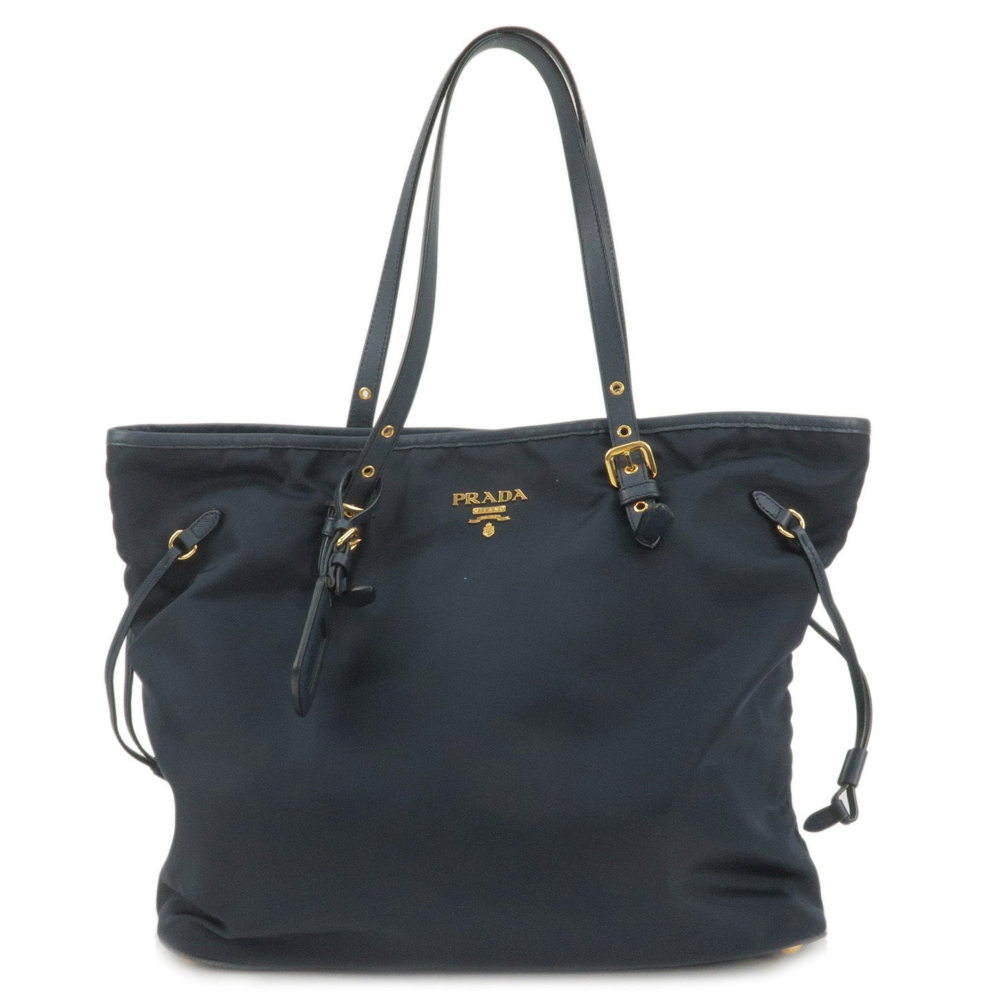 PRADA Logo Nylon Leather Tote Bag Shoulder Bag Navy BR4997