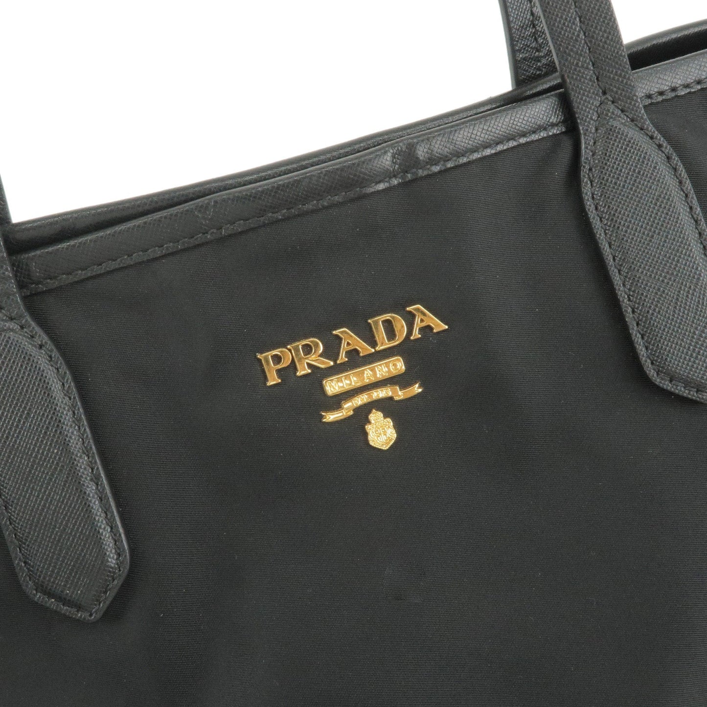 PRADA Logo Nylon Leather Tote Bag Shoulder Bag Black BR4001