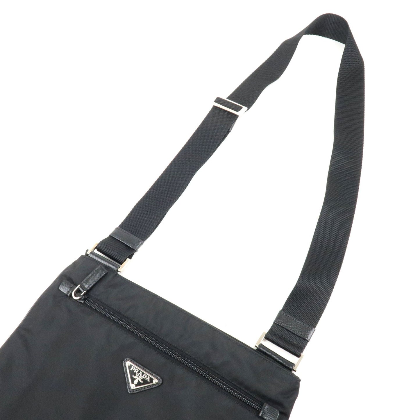 PRADA Logo Nylon Leather Shoulder Bag NERO Black VA0563