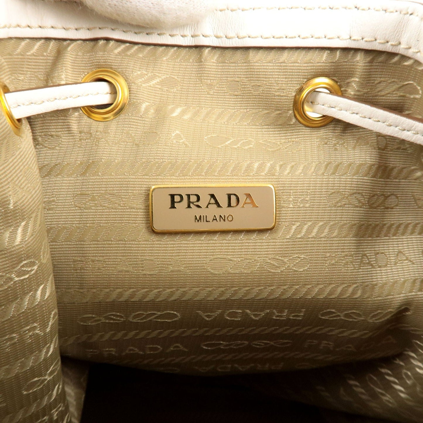 PRADA Logo Jacquard Leather 2Way Bag Hand Bag Beige 1BH038