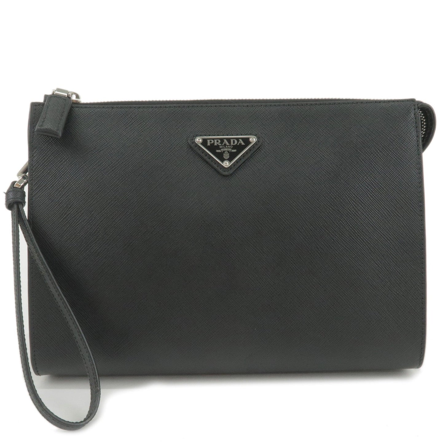 PRADA Logo Leather Second Bag Clutch Bag NERO Black 2NE009