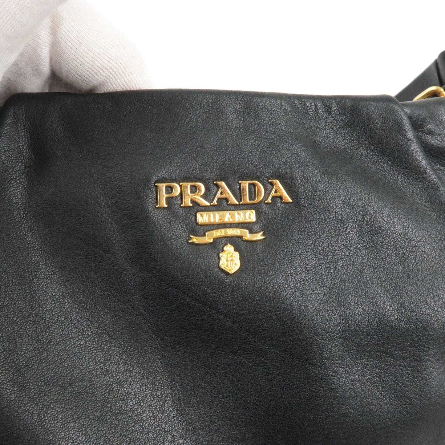 PRADA Calf Leather Shoulder Bag Hand Bag NERO Black BR4070