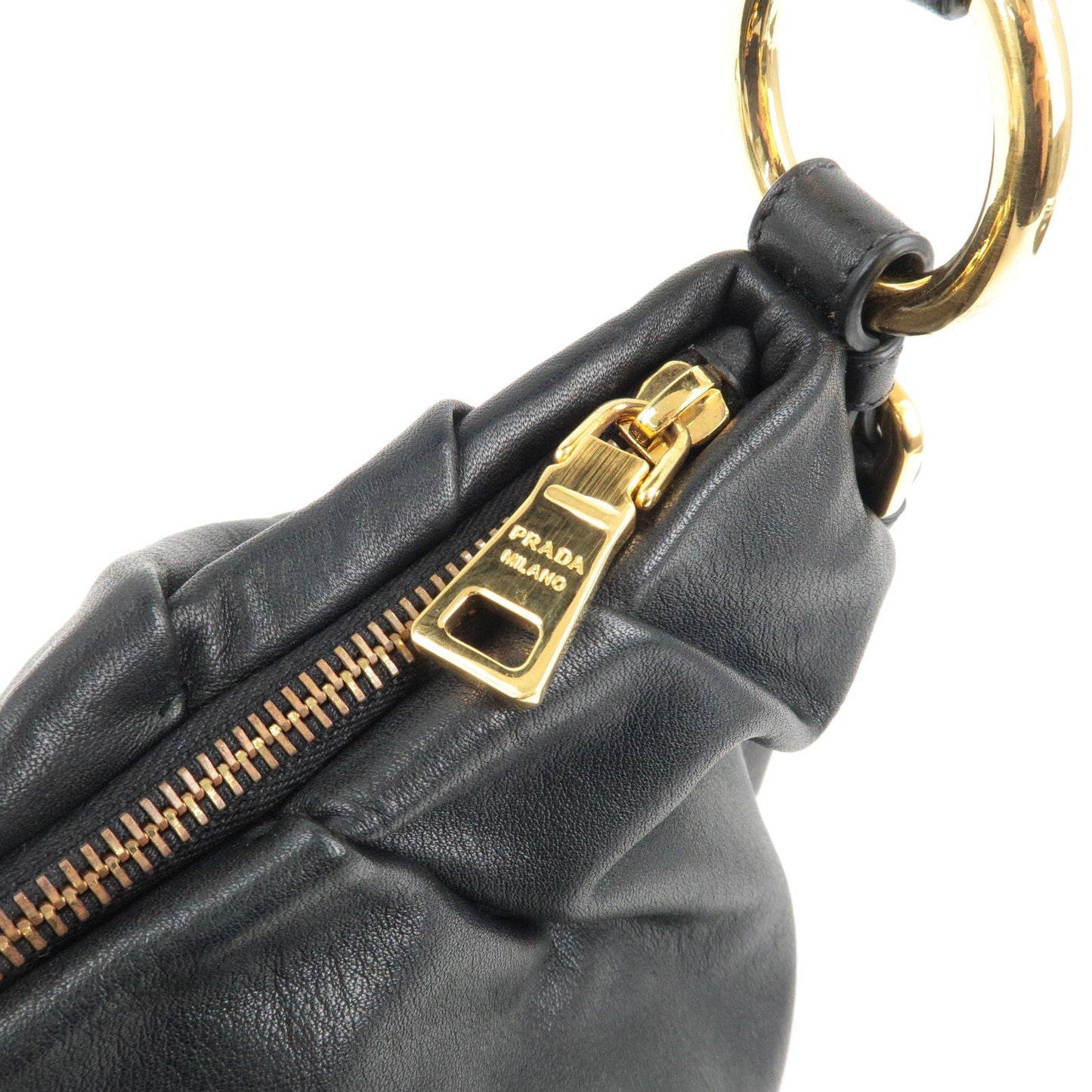 PRADA Calf Leather Shoulder Bag Hand Bag NERO Black BR4070