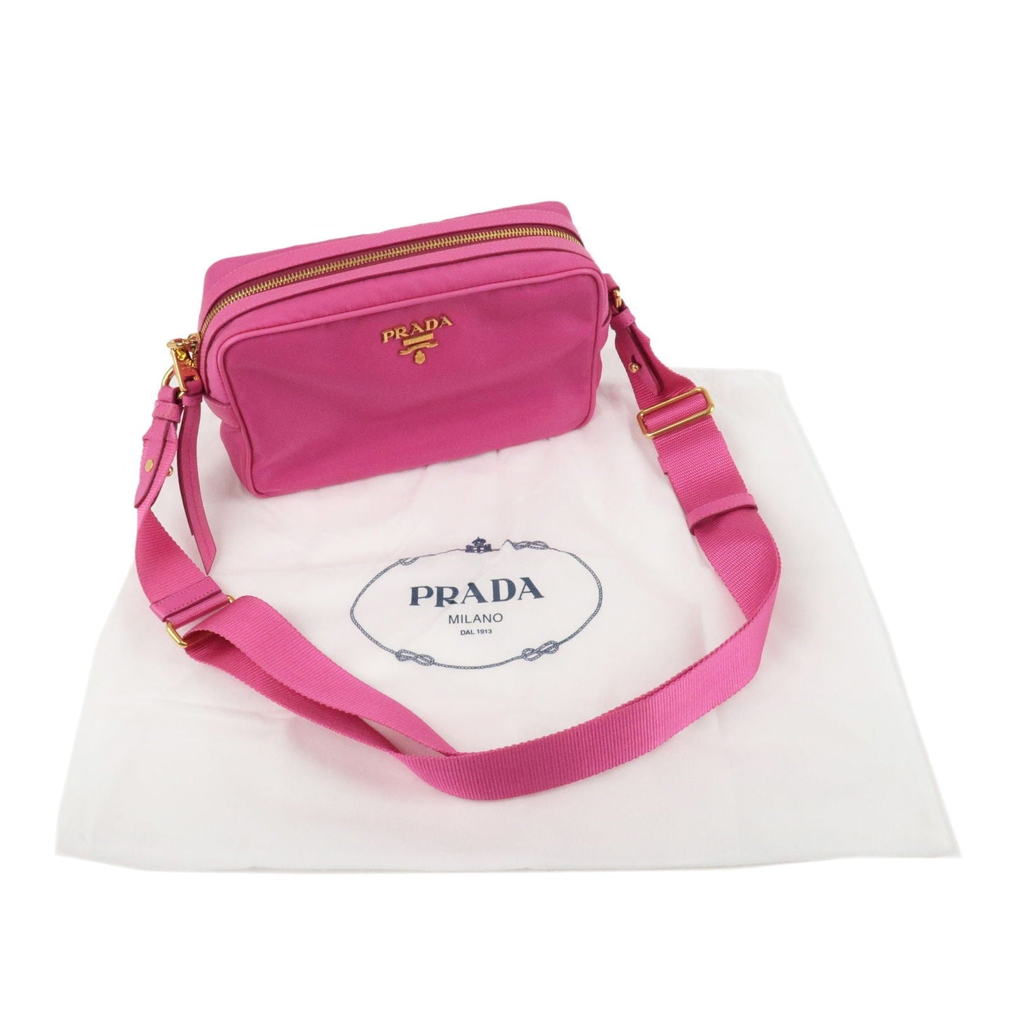 PRADA Logo Nylon Leather Shoulder Bag Mini Bag Gold Hardware Pink