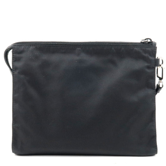 PRADA Logo Nylon Leather Clutch Bag Pouch NERO Black 2NE789