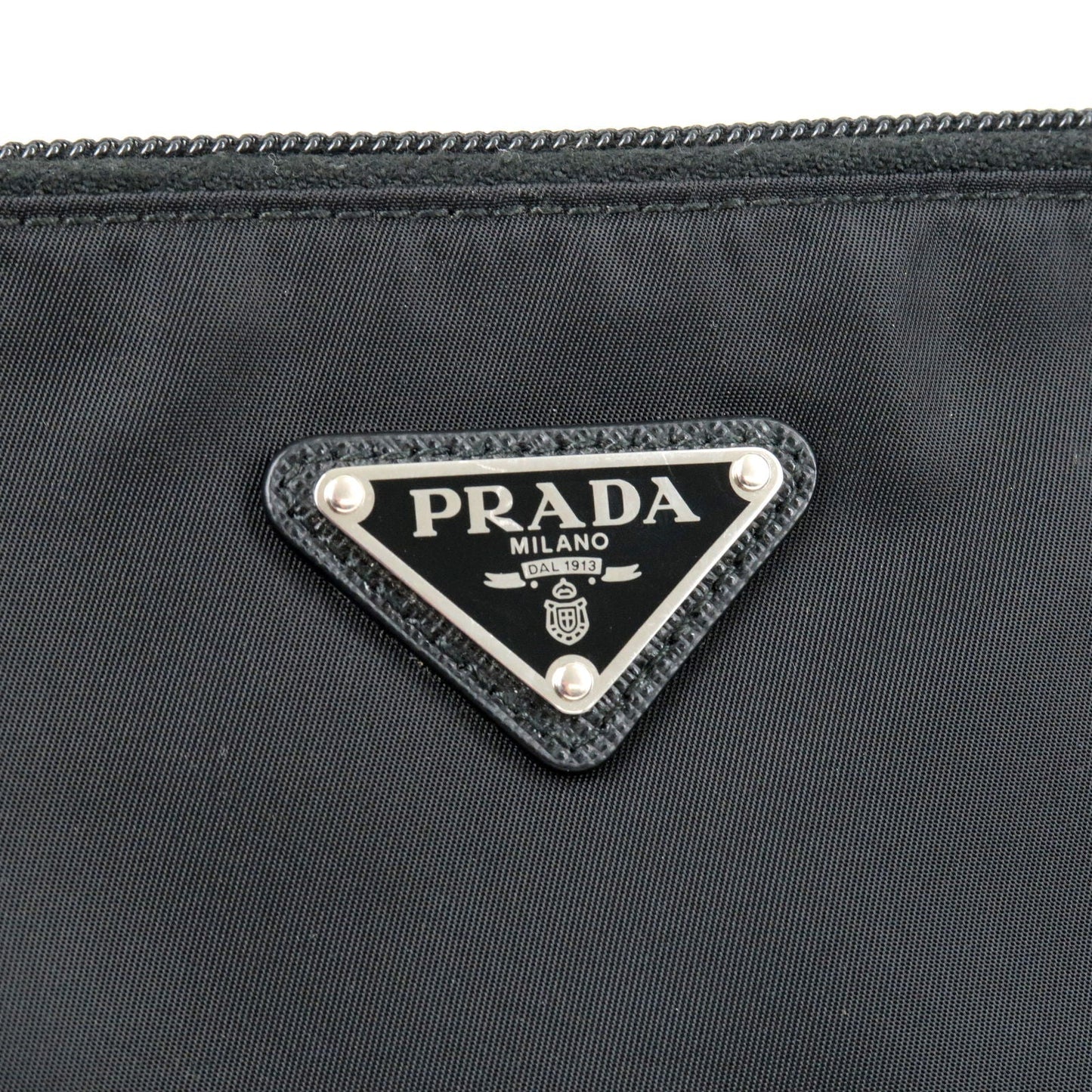 PRADA Logo Nylon Leather Clutch Bag Pouch NERO Black 2NE789