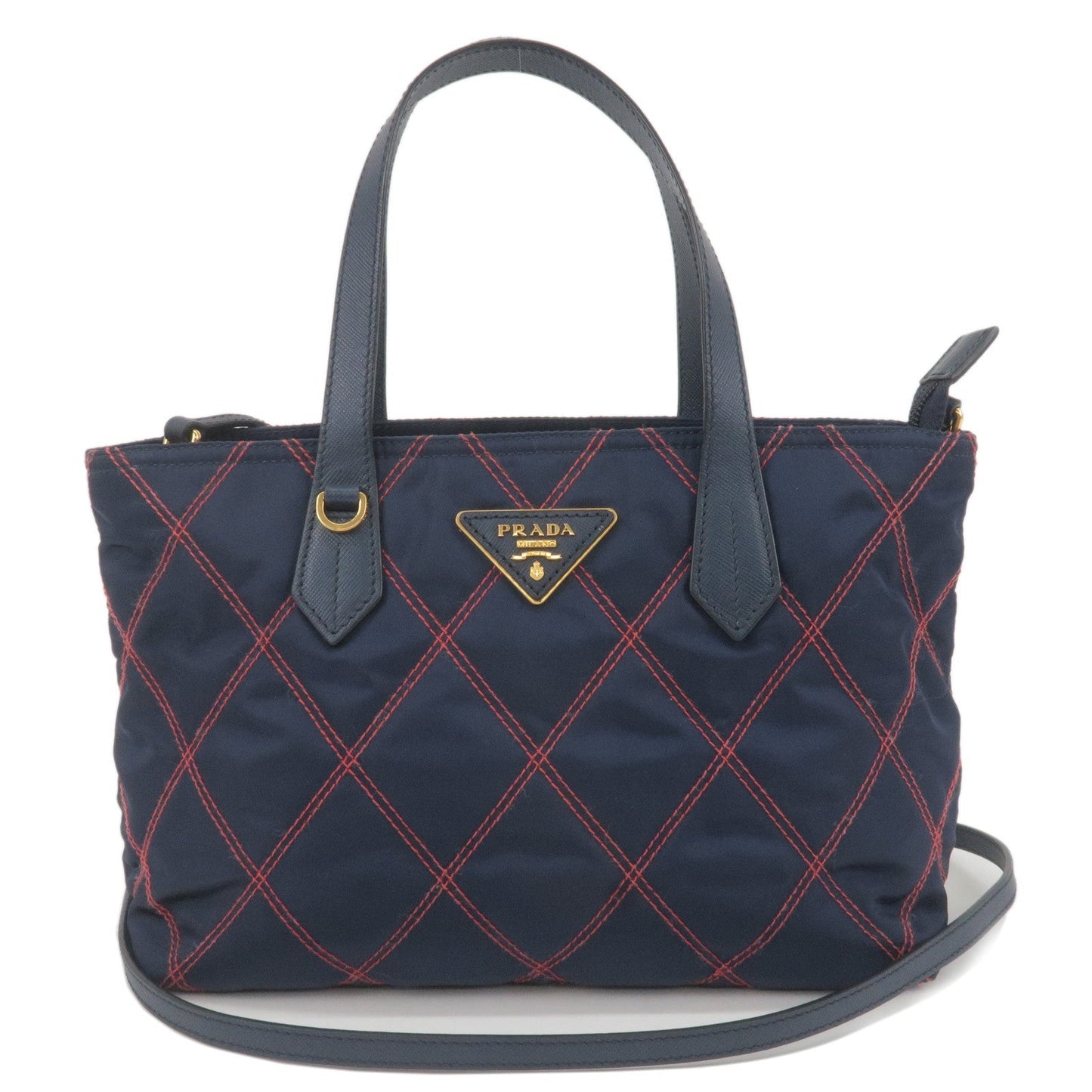 PRADA 2Way Nylon Leather Quilting Shoulder Bag Navy 1BA090