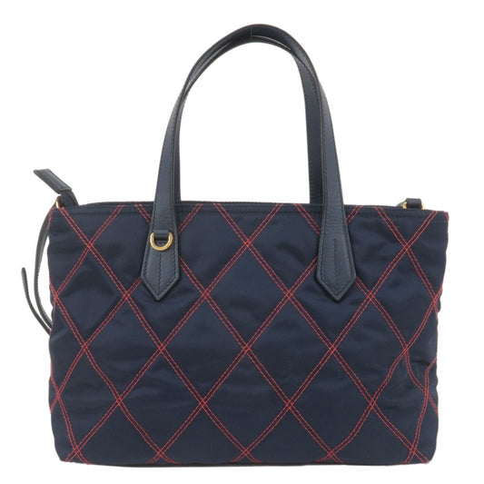 PRADA 2Way Nylon Leather Quilting Shoulder Bag Navy 1BA090