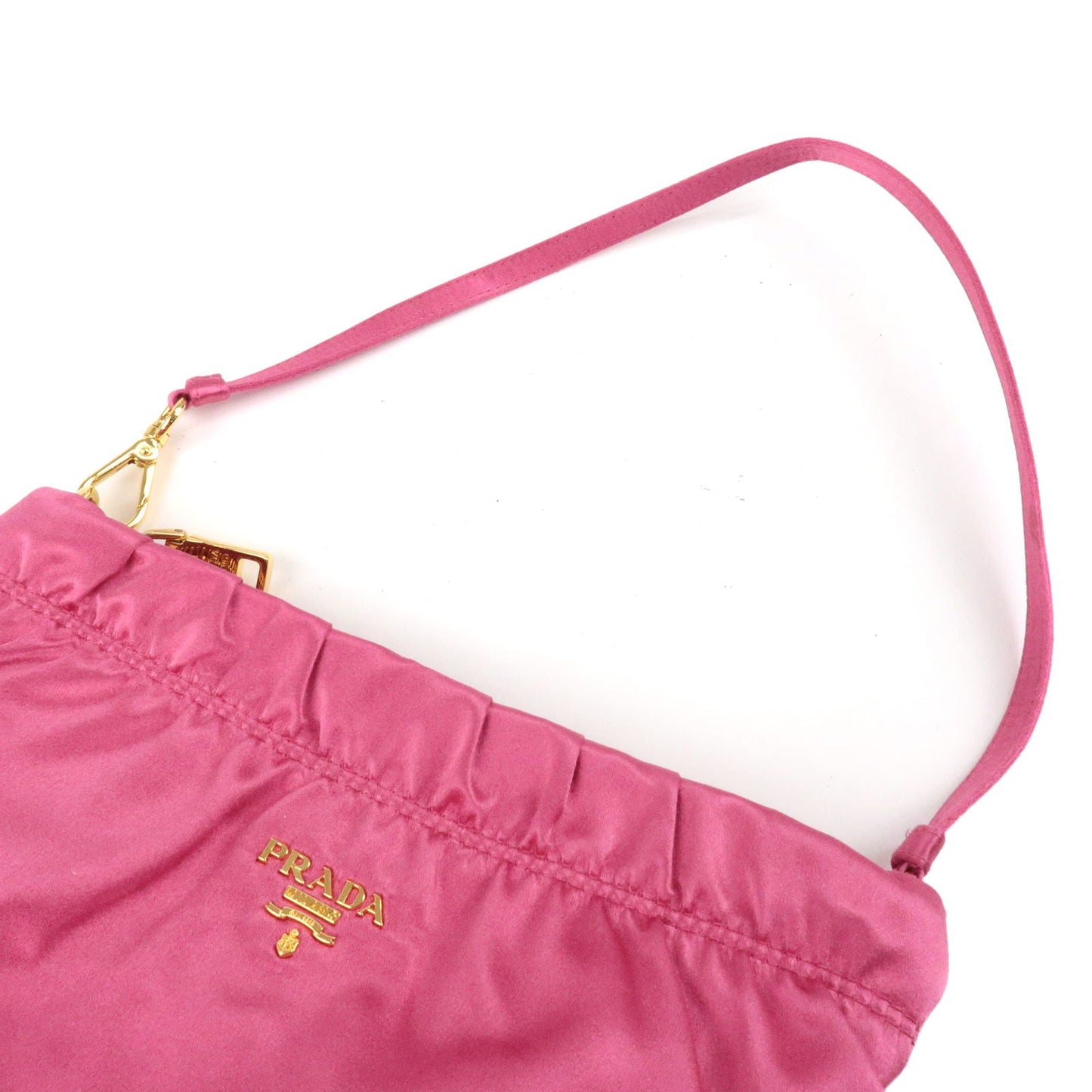 PRADA Satin Pouch Cosmetic Pouch Mini Hand Bag Pink 1N1662