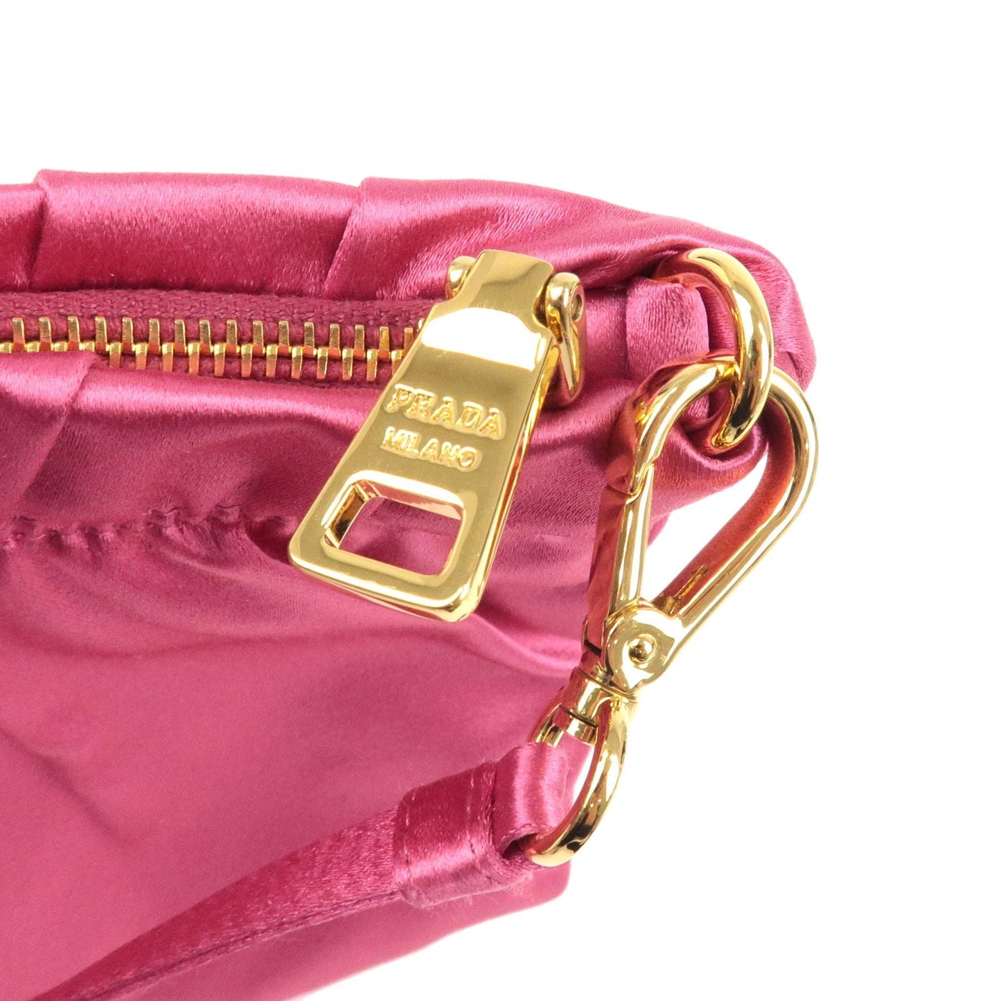 PRADA Satin Pouch Cosmetic Pouch Mini Hand Bag Pink 1N1662