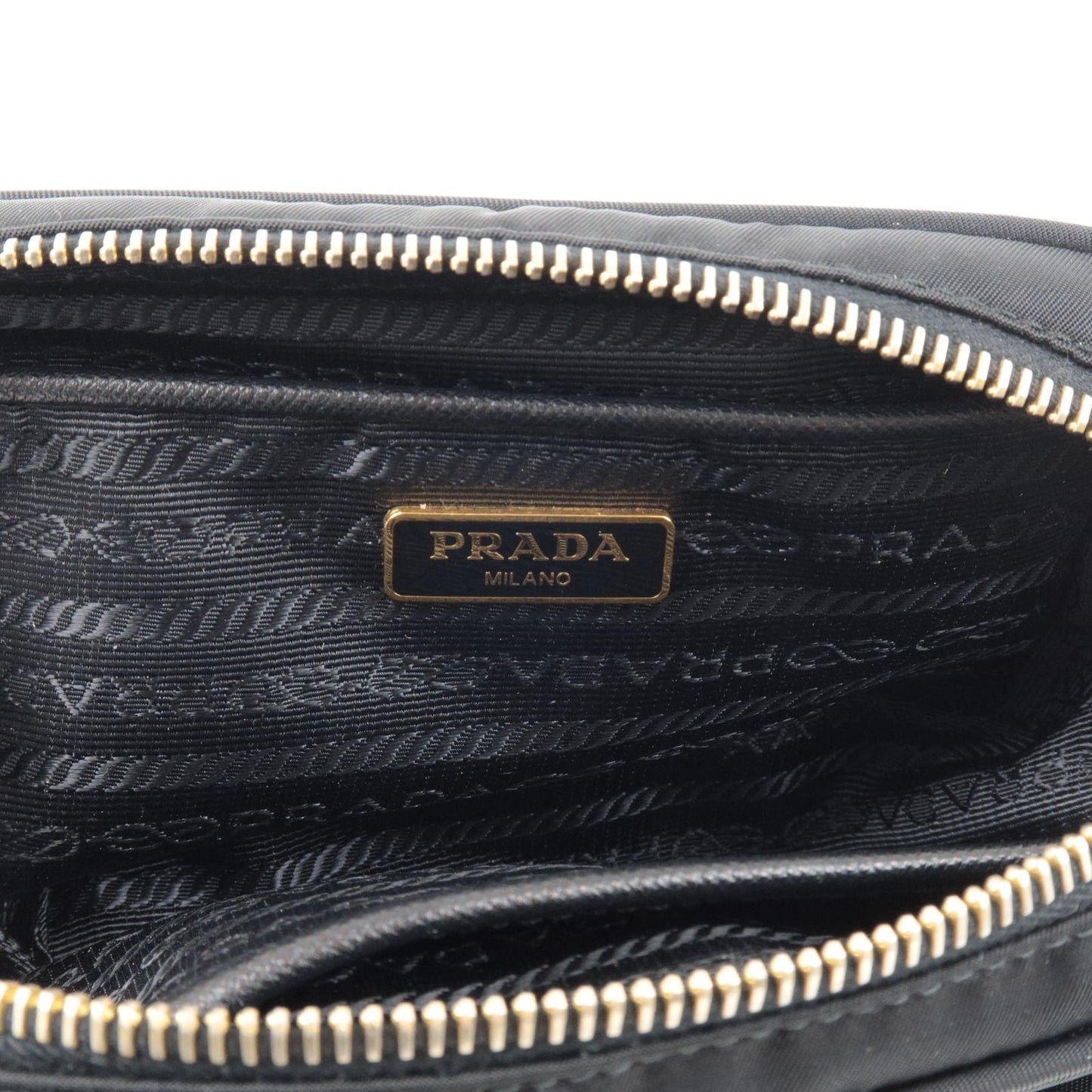 PRADA Logo Nylon Leather Ribbon Shoulder Bag Black 1N1727