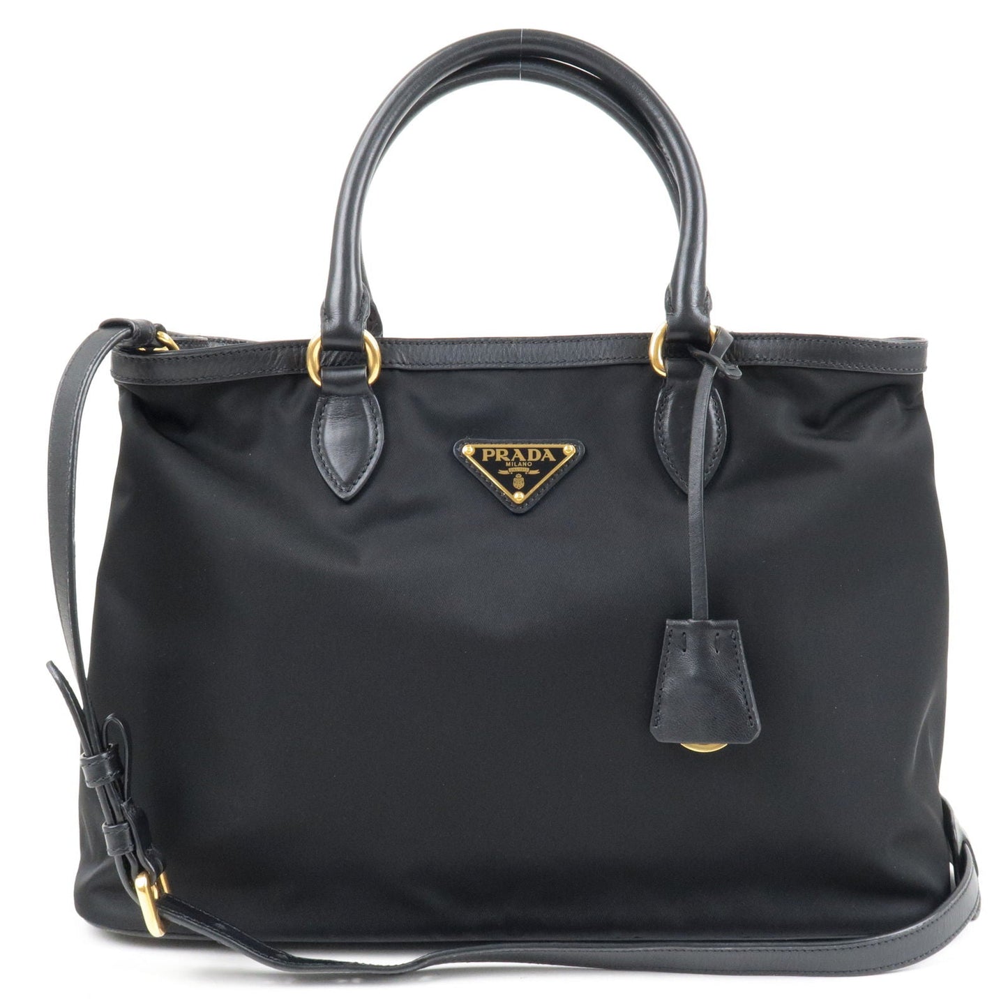 PRADA Logo Nylon Leather 2Way Bag Hand Bag NERO Black 1BA579