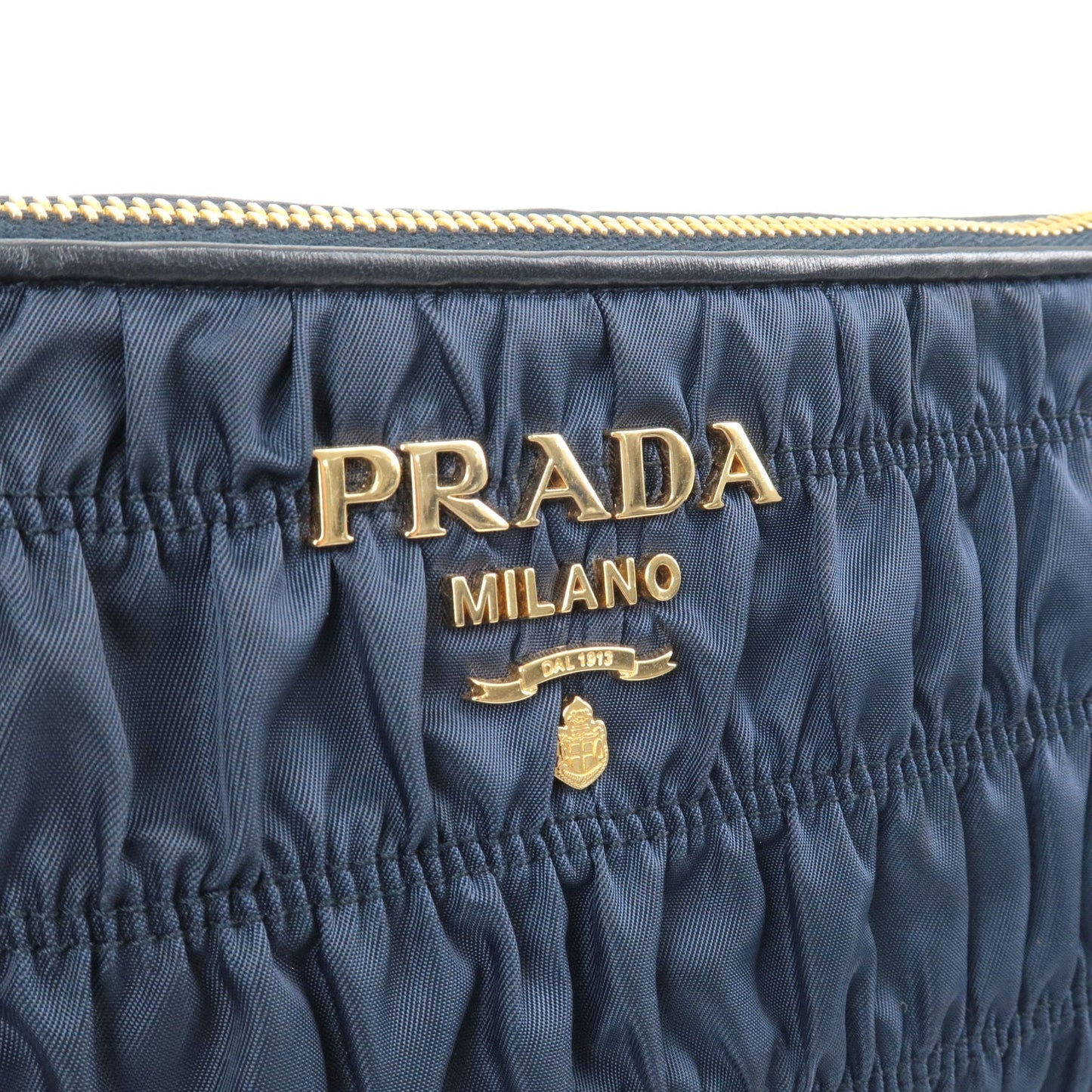 PRADA Logo Nylon Leather Chain Shoulder Bag Navy 1BH152