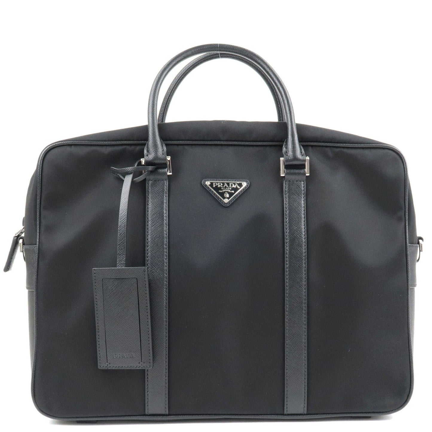 PRADA Logo Nylon Leather Business Bag Brief Case Black 2VE661