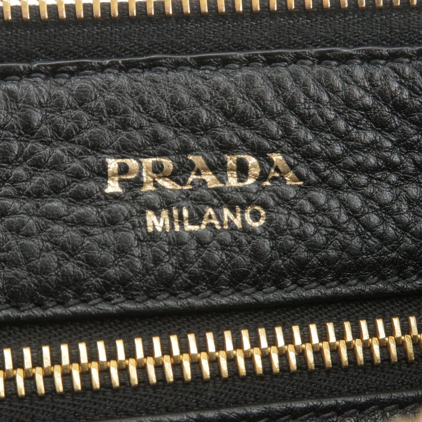 PRADA Logo Leather Shoulder Bag Gold Hardware Black