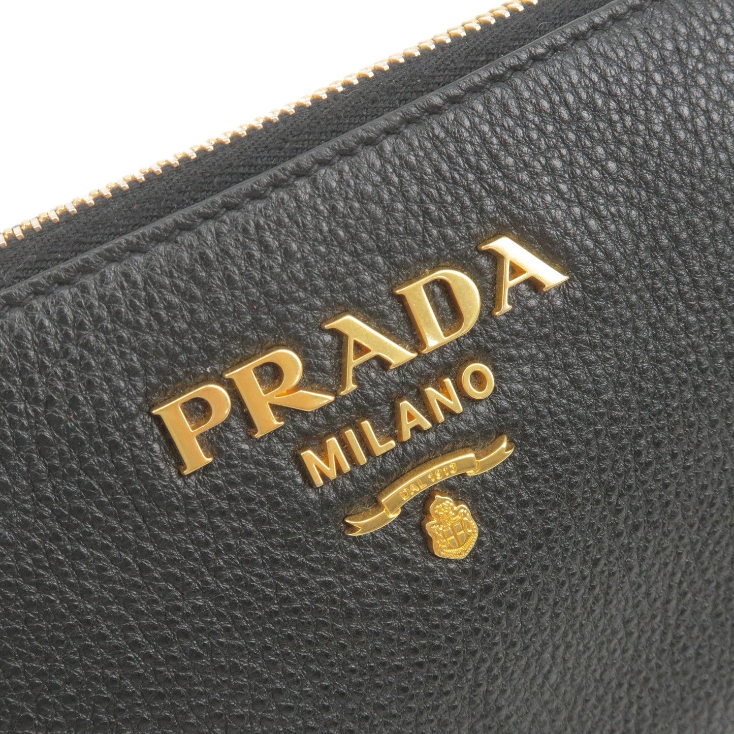 PRADA Logo Leather Shoulder Bag Gold Hardware Black