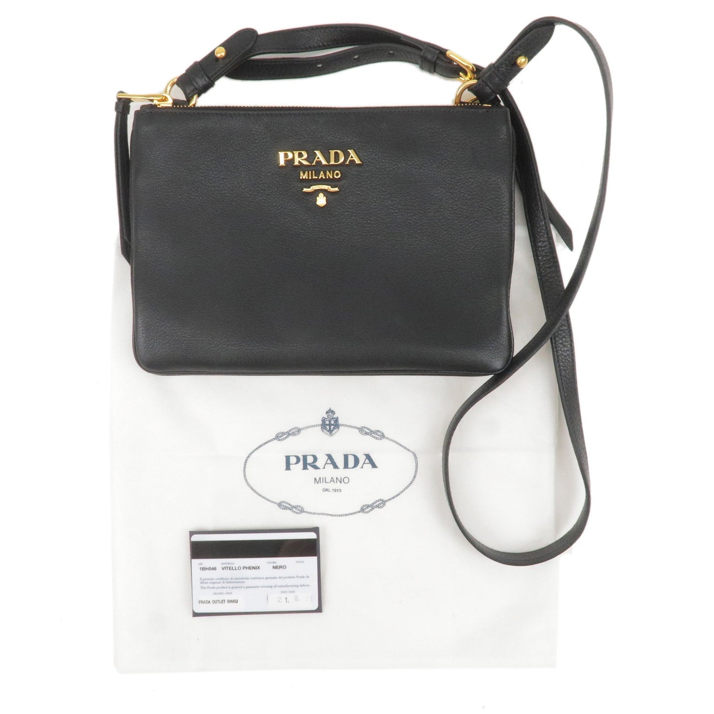 PRADA Logo Leather Shoulder Bag Gold Hardware Black 1BH046