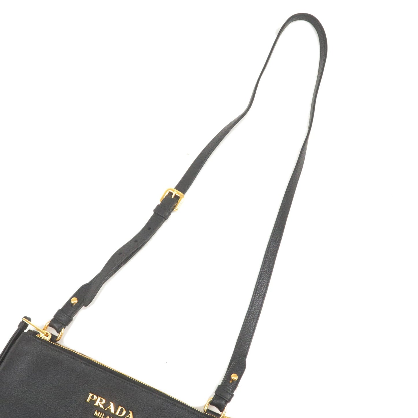 PRADA Logo Leather Shoulder Bag Gold Hardware Black 1BH046